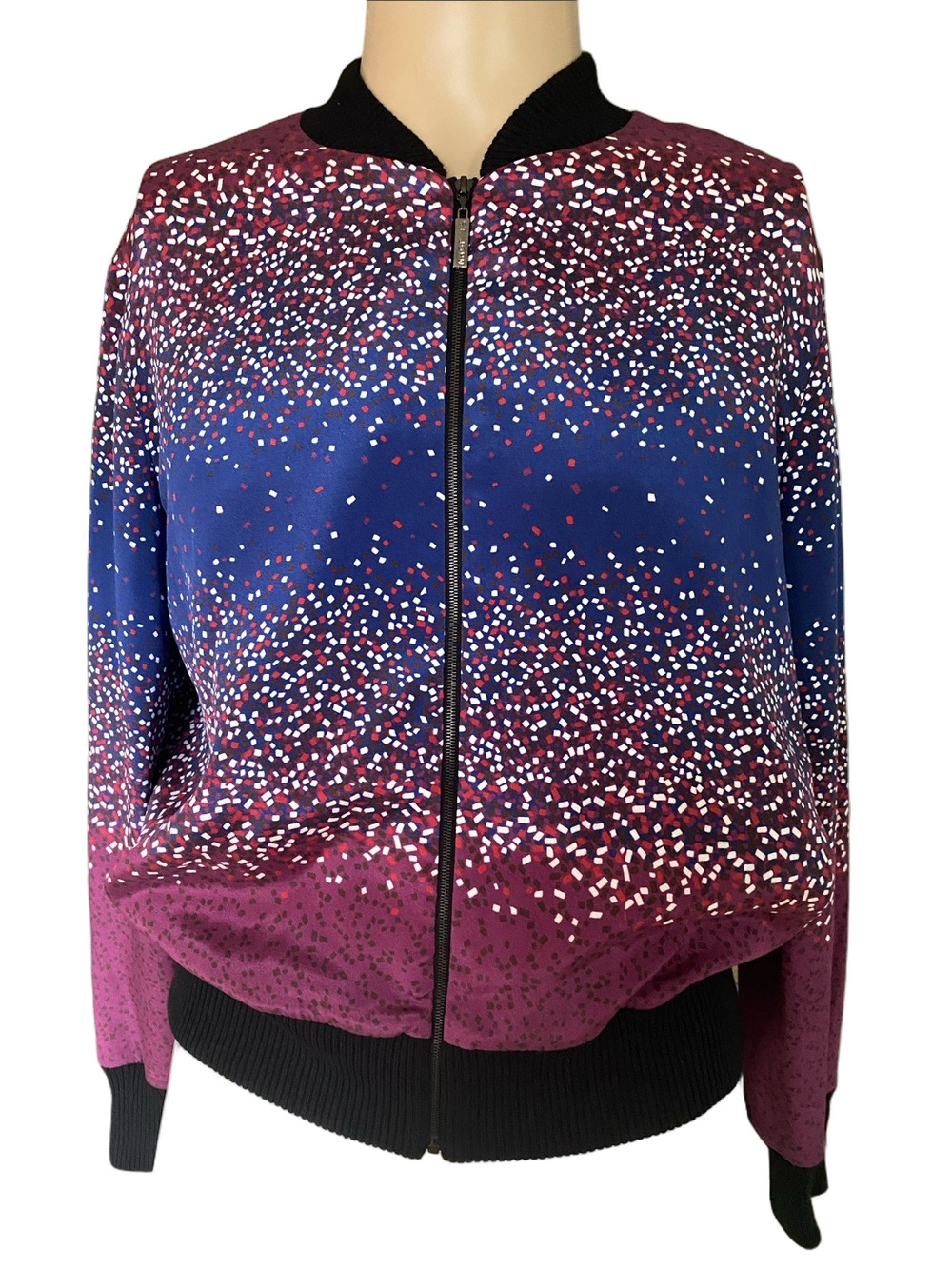 St. John Ombre Speckled Bomber Jacket in Blue & Burgundy